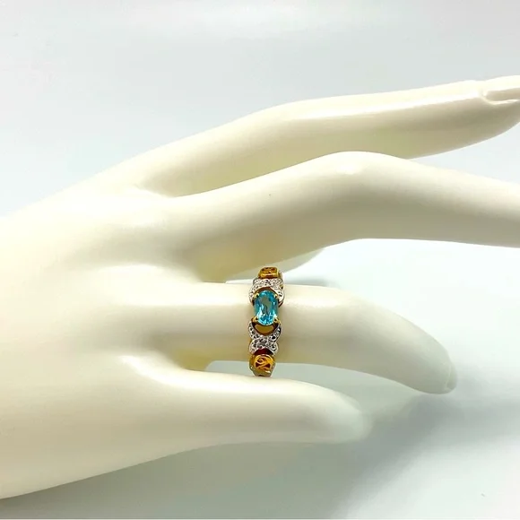 Host Pick! Sky Blue Topaz Ring, 925 Silver, Gold Plated Ring, Adjustable, Dainty